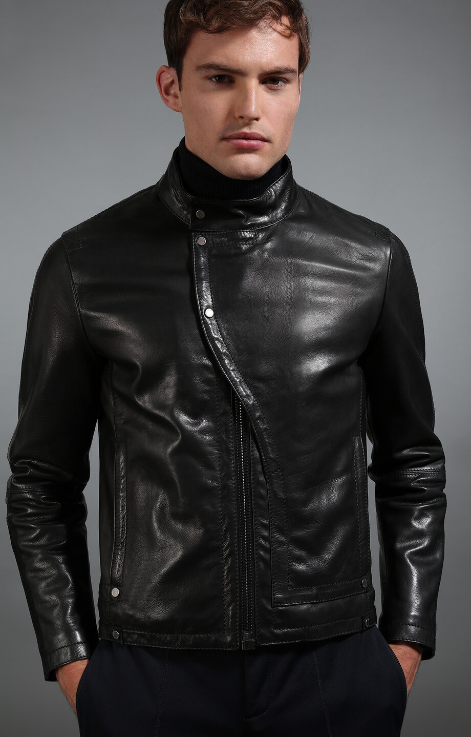 Black Men's black leather jacket Bikkembergs
