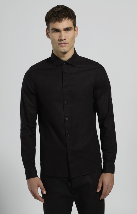 Camicia da uomo misto lino, BLACK, hi-res-1