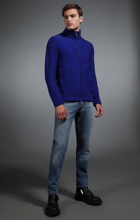 Men's electric blue cardigan with quilted lining, BLUE, hi-res-1