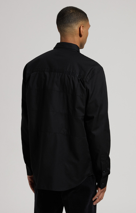 Men's shirt with embroidery and intarsia, METEORITE BLACK, hi-res-1