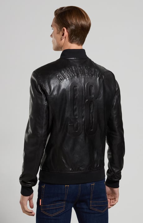 Men's leather bomber jacket, BLACK, hi-res-1