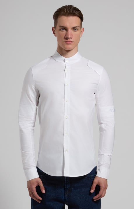 Men’s shirt with band collar, WHITE Men’s shirt with band collar, WHITE, hi-res-1