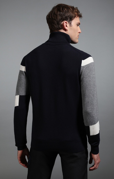 Men's navy and grey intarsia turtleneck sweater, NAVY/GREY Men's navy and grey intarsia turtleneck sweater, NAVY/GREY, hi-res-1
