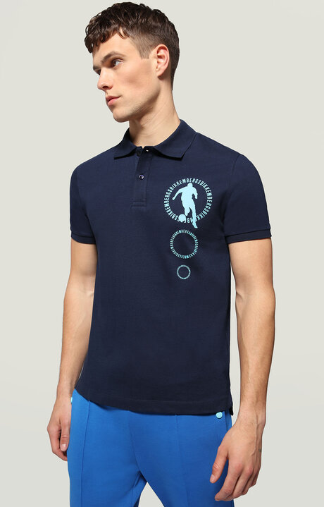 bikkembergs Men's Blue polo shirt with textured print