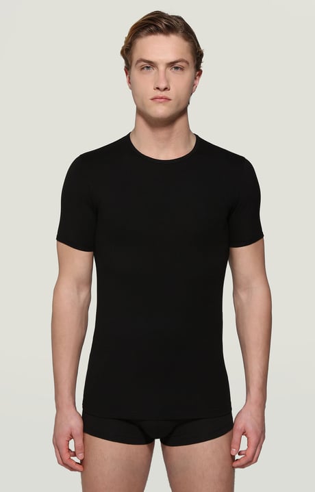Men's round neck undershirt, BLACK Men's round neck undershirt, BLACK, hi-res-1