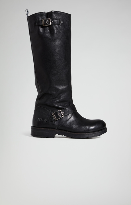 Women's Vintage W distressed leather knee-high boots, BLACK, hi-res-1