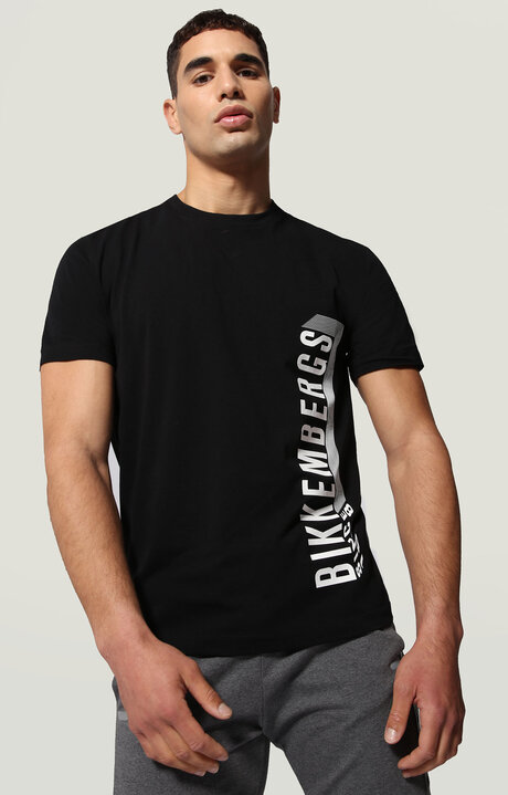 bikkembergs Men's Black T-shirt with rubber print