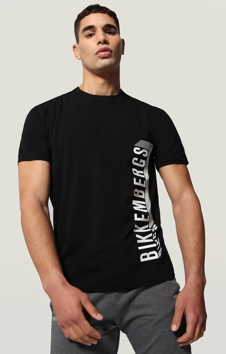 Men's T-shirt with rubber print, BLACK Men's T-shirt with rubber print, BLACK, hi-res-1