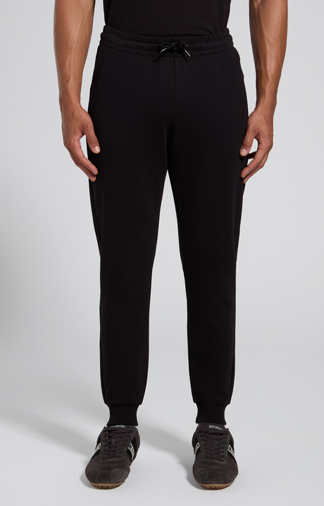 Men's black cotton sweatpants with tonal print, BLACK, hi-res-1