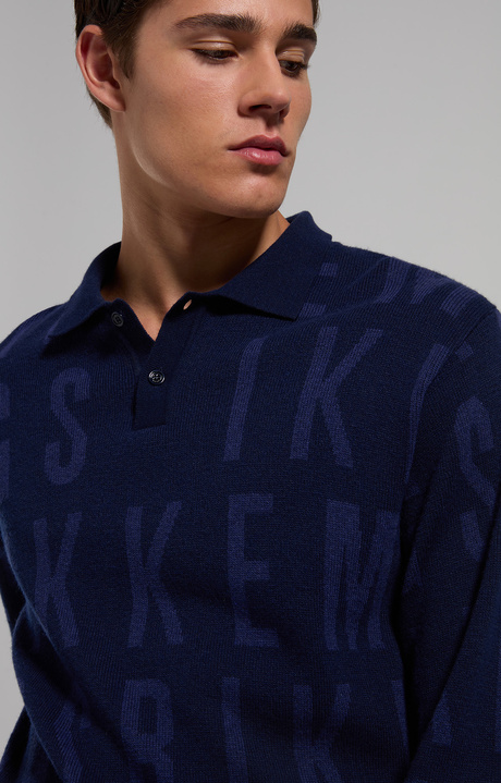 Men's jacquard polo with all-over logo, BLUE GRAPHITE, hi-res-1