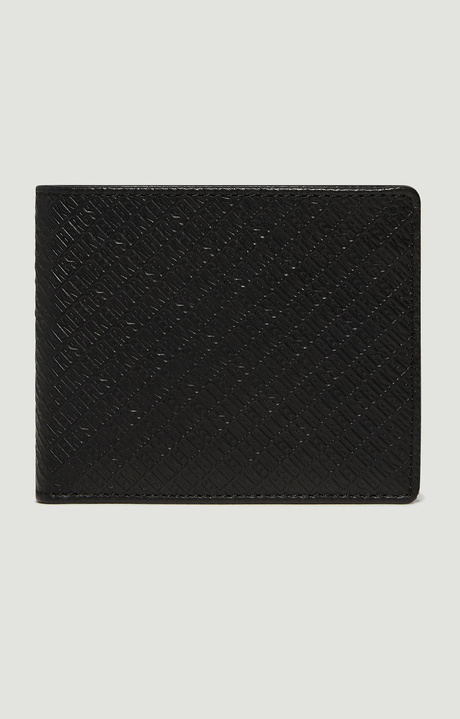 Compact men's leather wallet with all-over pattern, BLACK, hi-res-1