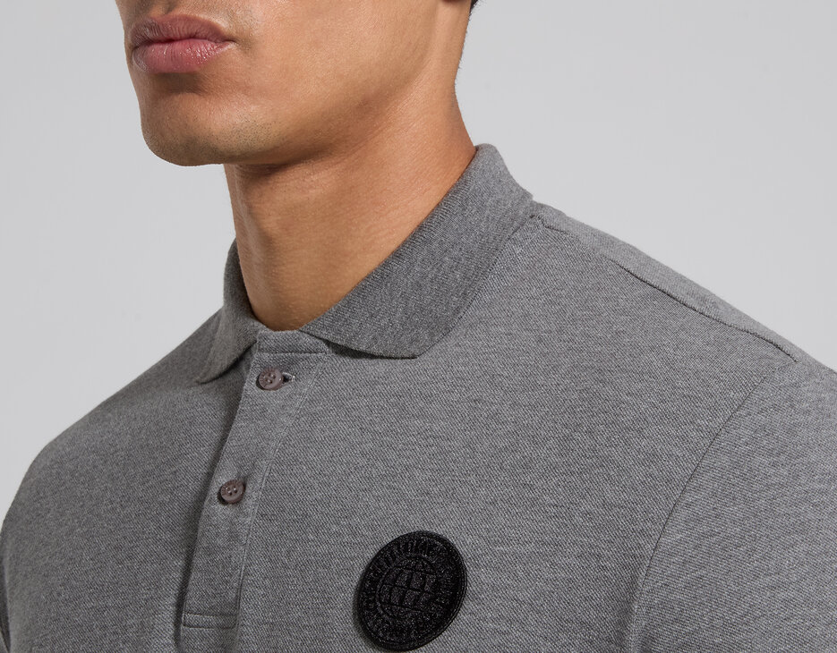 Men's grey m&eacute;lange cotton polo shirt with logo patch, GREY MELANGE MID/LIGH, hi-res-1