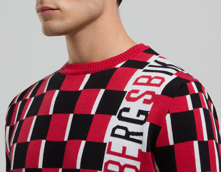 Men's checkerboard pullover, POMPEIAN RED Men's checkerboard pullover, POMPEIAN RED, hi-res-1