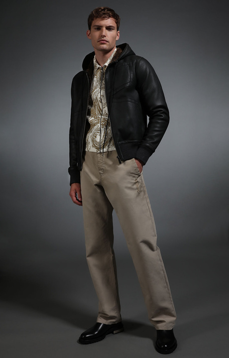 Men's sheepskin hooded bomber jacket, BROWN, hi-res-1