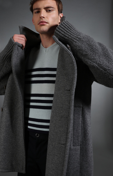 Men's grey double breasted coat, GREY, hi-res-1