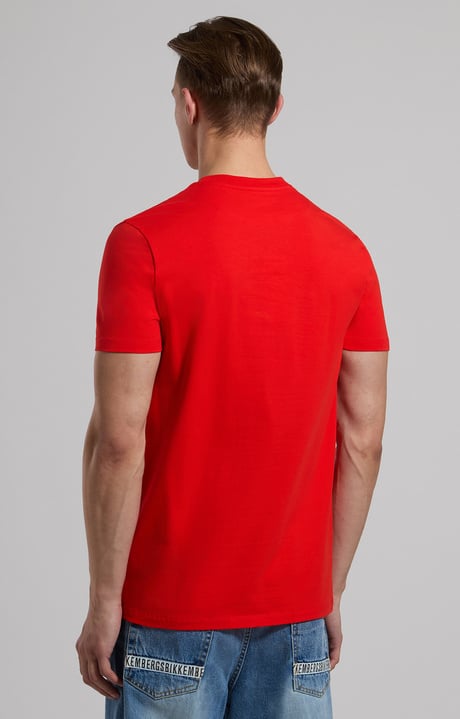 Slim fit men’s T-shirt with reflective print, FIERY RED Slim fit men’s T-shirt with reflective print, FIERY RED, hi-res-1