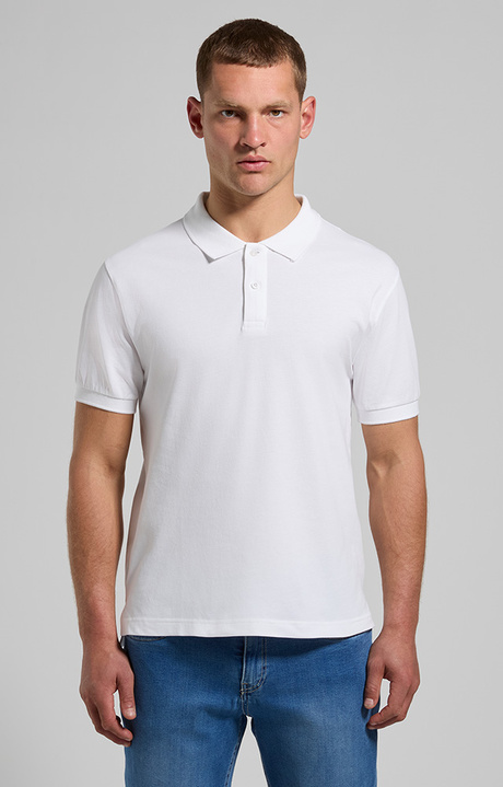 Men's polo with logo tape detail, WHITE, hi-res-1