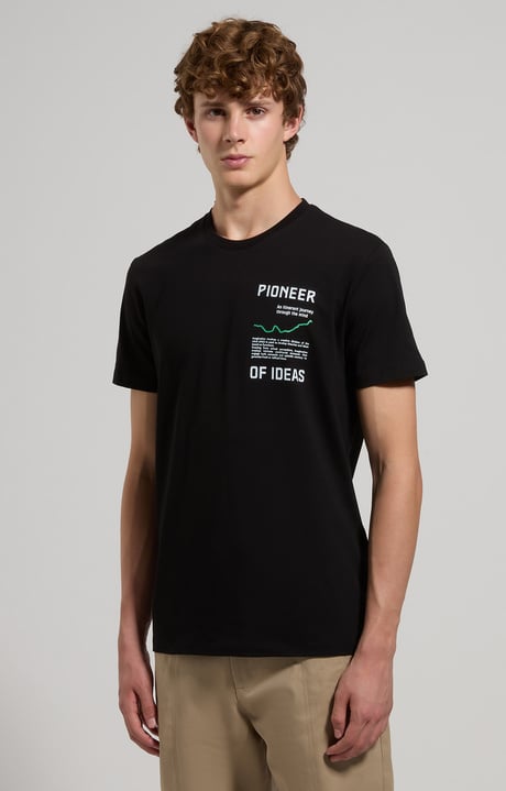 Slim fit men’s T-shirt with “Pioneer” print, BLACK Slim fit men’s T-shirt with “Pioneer” print, BLACK, hi-res-1