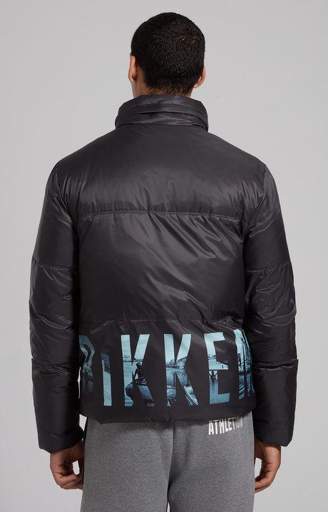 Piumino da uomo in nylon nero stampato, BLACK, hi-res-1
