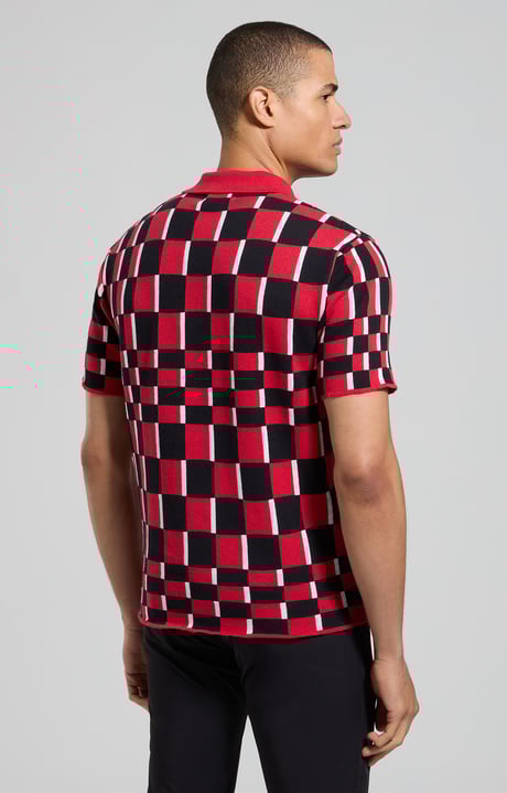 Men's knit polo , POMPEIAN RED/NAVY/GUNMETAL Men's knit polo , POMPEIAN RED/NAVY/GUNMETAL, hi-res-1