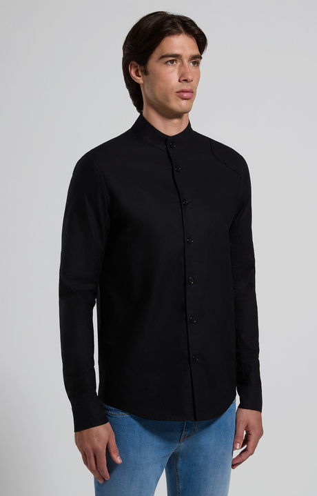 Men’s shirt with band collar, BLACK, hi-res-1