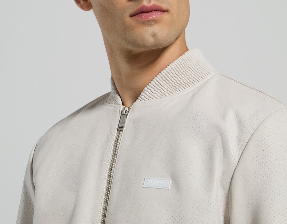Men's nappa leather bomber jacket, WHITE, hi-res-1