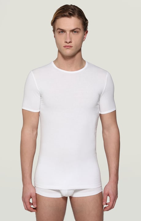 Men's round neck undershirt, WHITE Men's round neck undershirt, WHITE, hi-res-1