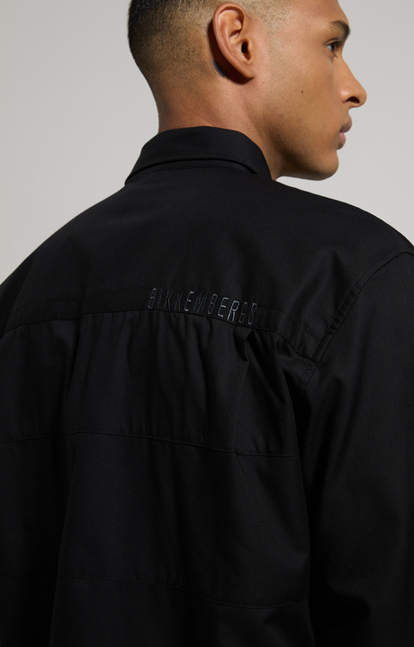 Men's shirt with embroidery and intarsia, METEORITE BLACK, hi-res-1