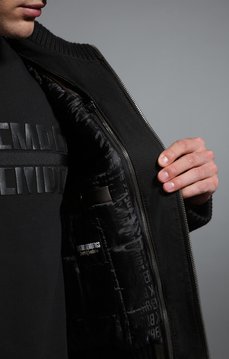 Men's leather bomber jacket, BROWN/BLACK, hi-res-1