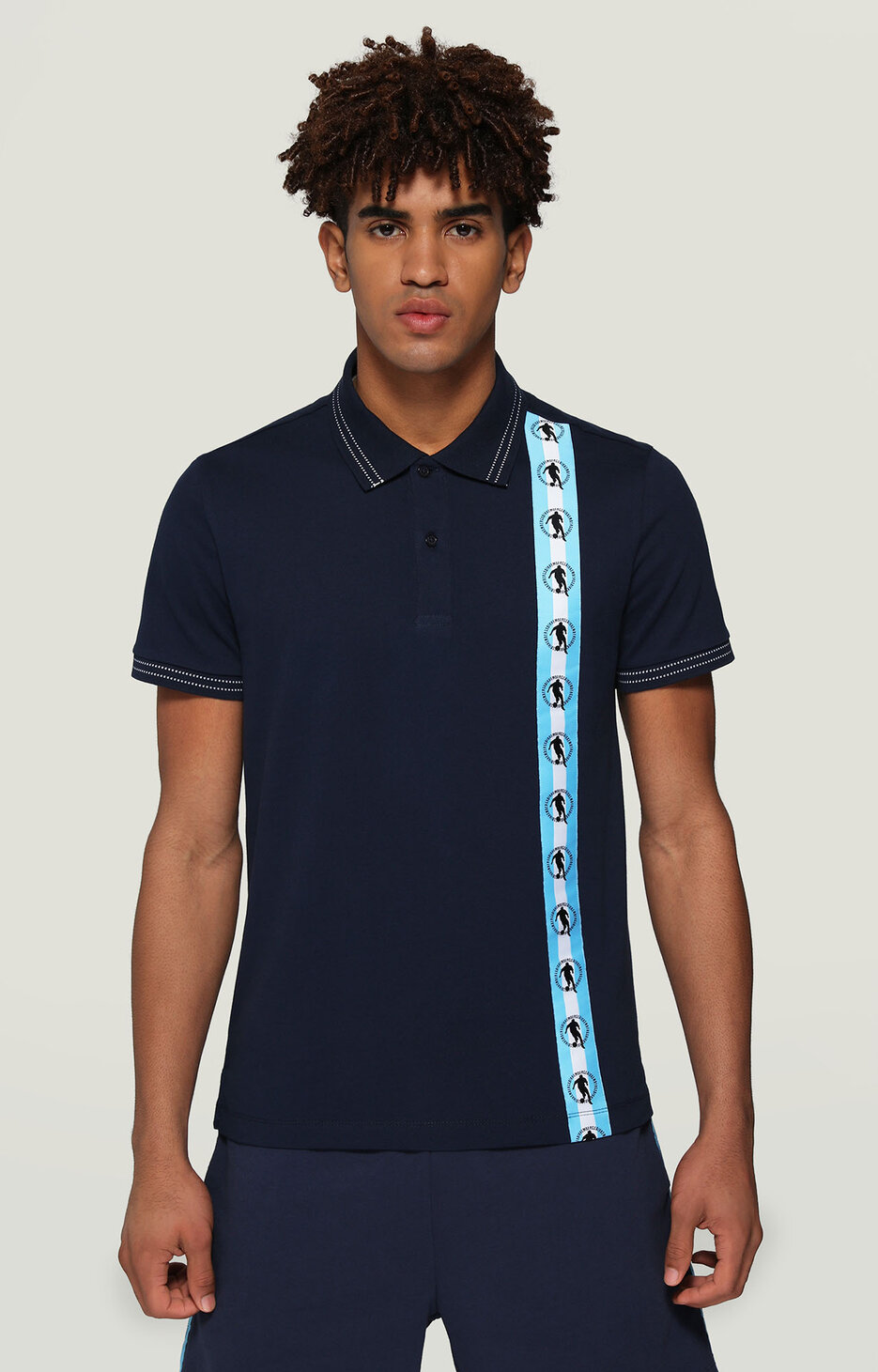Men's polo shirt with asymmetric hem, BLUE Men's polo shirt with asymmetric hem, BLUE, hi-res-1