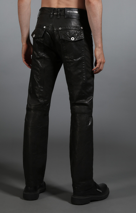 Men's black leather jeans, BLACK, hi-res-1