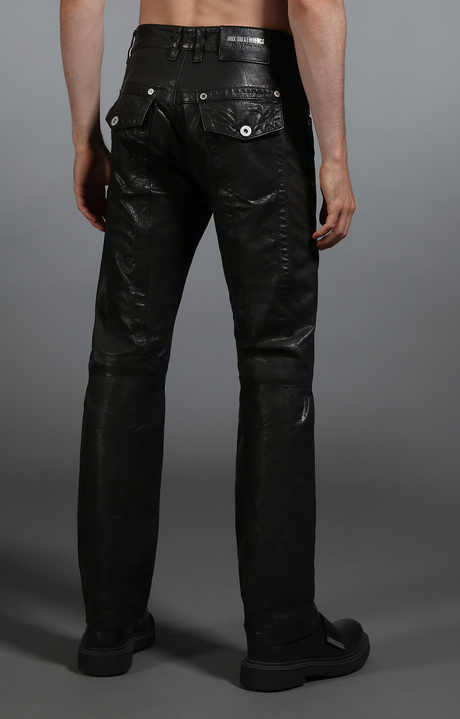 Men's black leather jeans, BLACK, hi-res-1