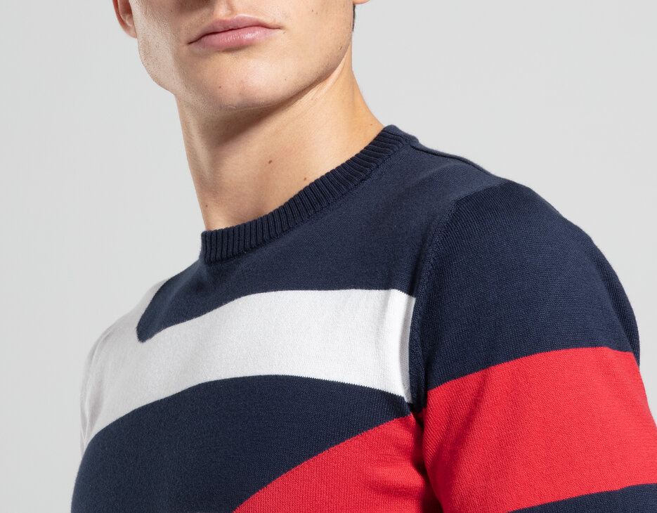Colour block men's knit top, WHITE/POMPEIAN RED/NAVY Colour block men's knit top, WHITE/POMPEIAN RED/NAVY, hi-res-1