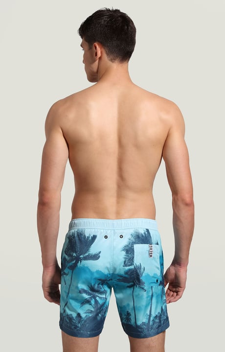 Men's print swim shorts, BLUE Men's print swim shorts, BLUE, hi-res-1