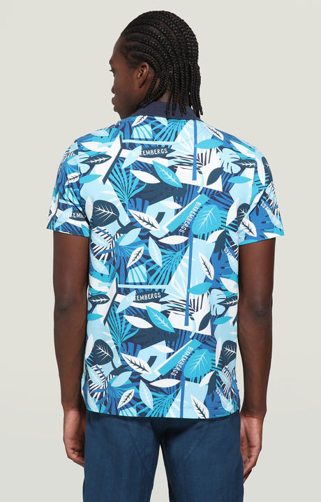 Men's polo shirt - tropical print, TROPICAL BLUE, hi-res-1