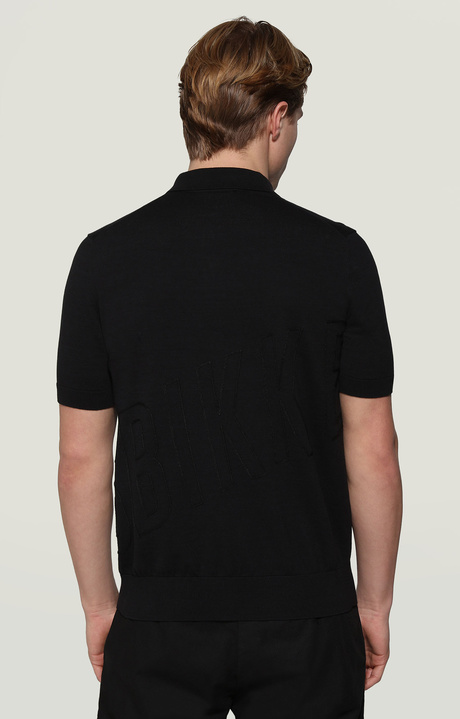 Men's knit polo shirt with embroidery, BLACK Men's knit polo shirt with embroidery, BLACK, hi-res-1