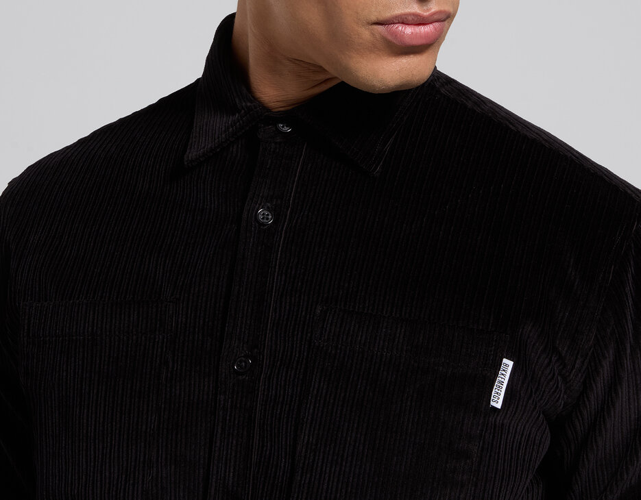 Camicia uomo boxy in velluto a coste nero, BLACK, hi-res-1