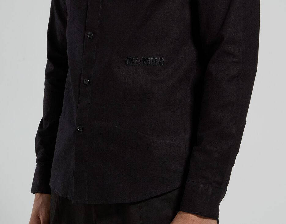 Camicia da uomo misto lino, BLACK, hi-res-1