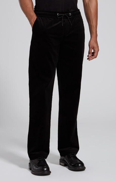 Men's black corduroy pants with elasticated waistband, BLACK, hi-res-1