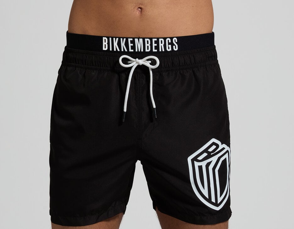 Men's layered swim trunks, BLACK Men's layered swim trunks, BLACK, hi-res-1