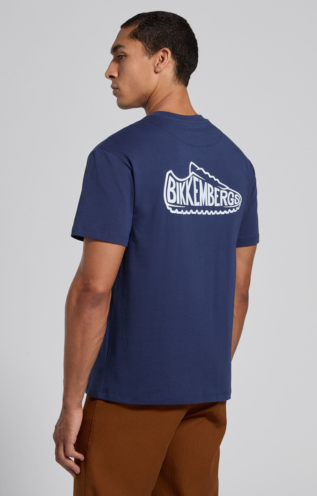 Men's blue cotton T-shirt with sneaker print, BLACK IRIS, hi-res-1