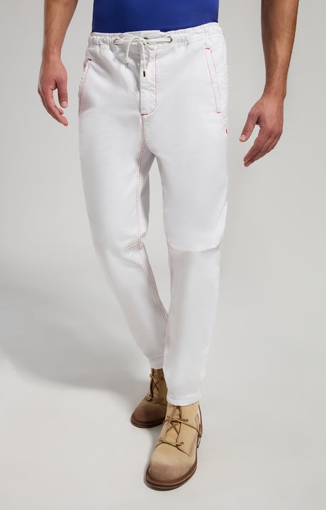 Men's pants with elasticized waist, WHITE, hi-res-1