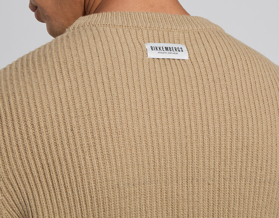 Men's beige ribbed-knit sweater, TWILL, hi-res-1