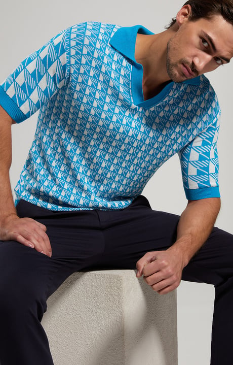 Men's jacquard polo shirt, MEDITERRANIAN BLUE/WHITE, hi-res-1