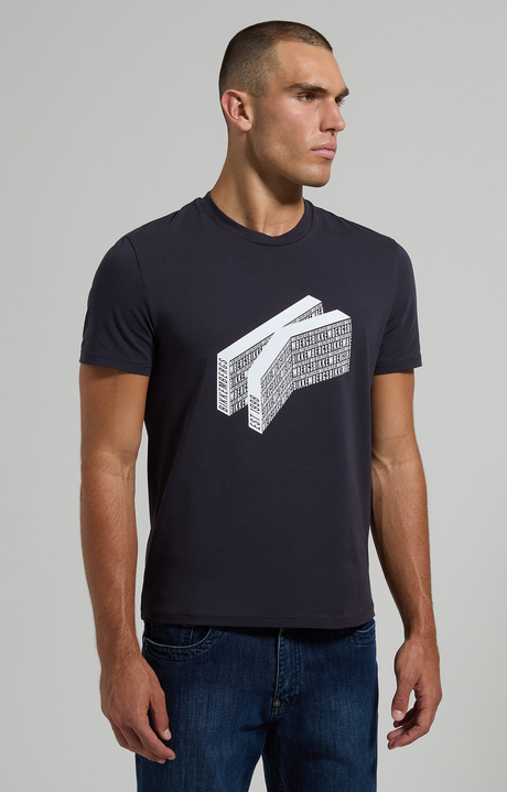 Men's slim fit print T-shirt, BLUE GRAPHITE, hi-res-1