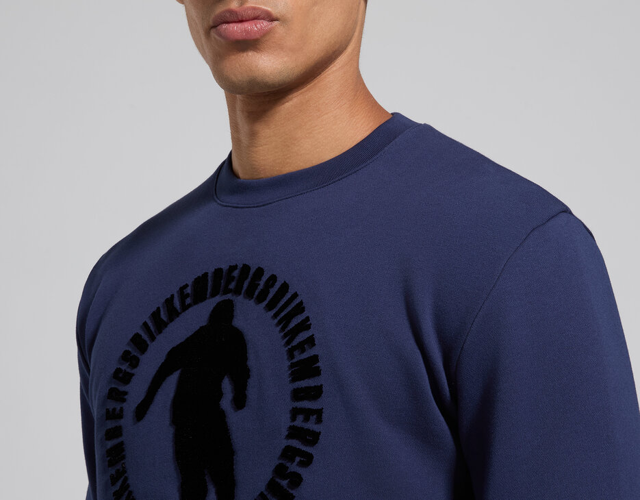 Men's blue cotton sweatshirt with Soccer embroidery, BLACK IRIS, hi-res-1