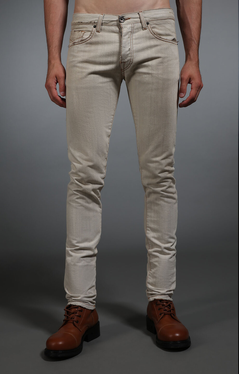 Beige Men's 5-pocket slim fit jeans Bikkembergs