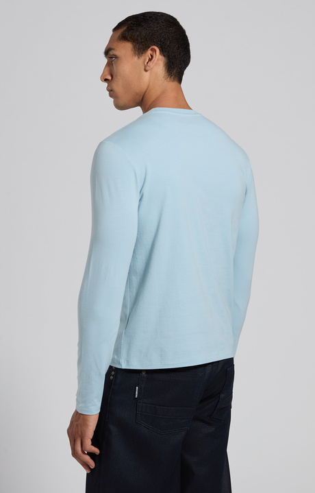 Men's light blue slim fit stretch jersey T-shirt, STERLING BLUE, hi-res-1