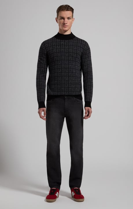 Men’s turtleneck with all-over logo, BLACK/GREY MELANGE, hi-res-1
