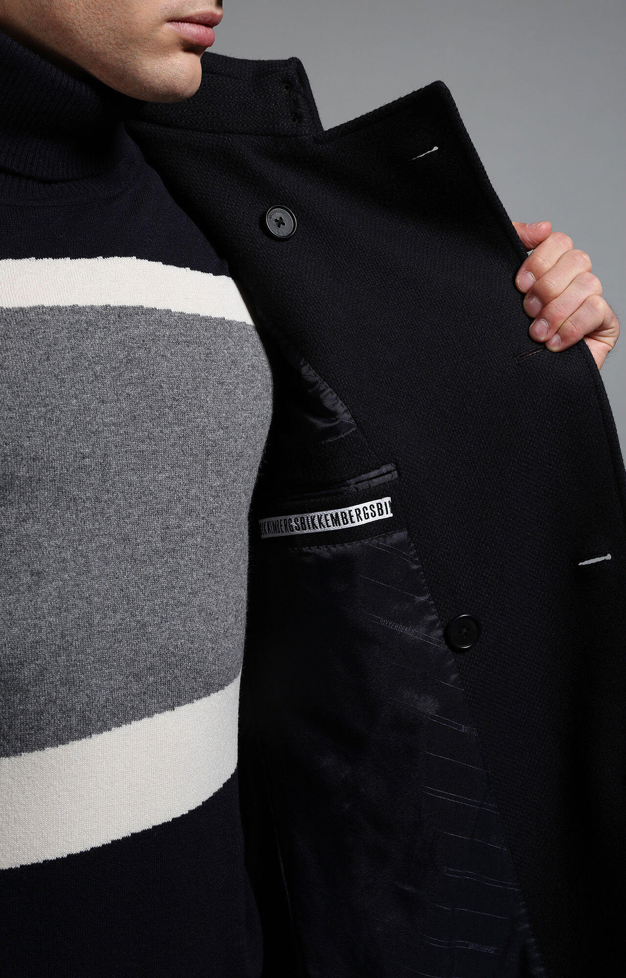 Blue Men's navy double breasted coat | Bikkembergs